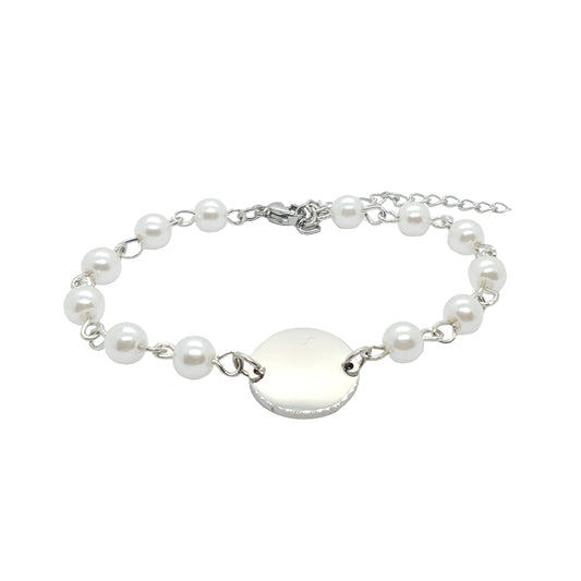 Armband Perlen mit Gravur – Perlenarmband mit gravierbarer Edelstahlplatte | 4MyLove