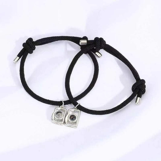Partnerarmbänder mit Foto – Kamera, Schwarz, 2er-Set | 4MyLove