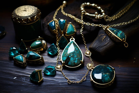 Chrysokoll-Schmuck in blaugrünen Farbtönen – Naturstein