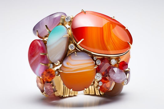 Achatschmuck mit bunten Schichten und Mustern