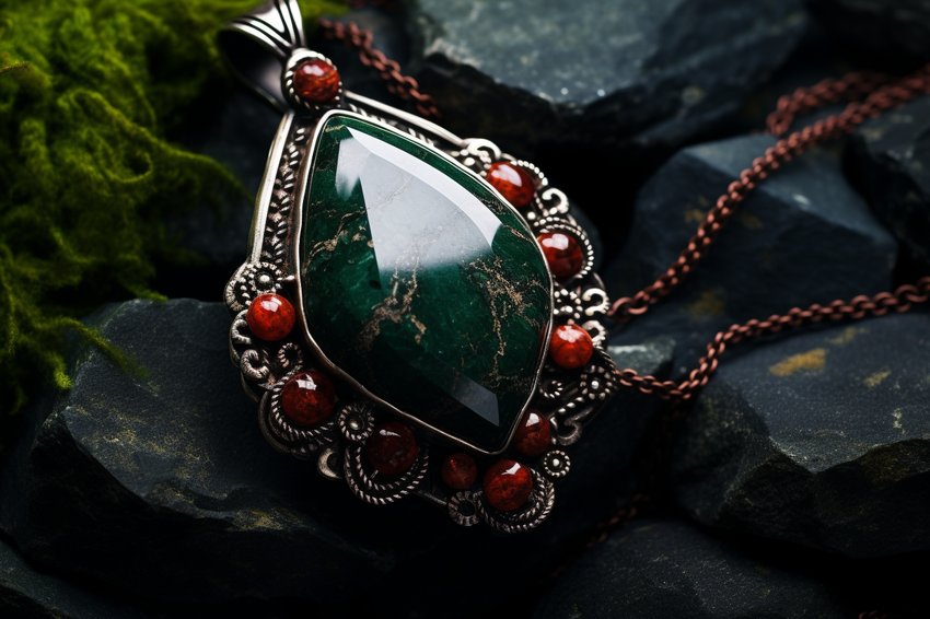 Heliotropschmuck in Grün mit roten Einschlüssen – Blutstein