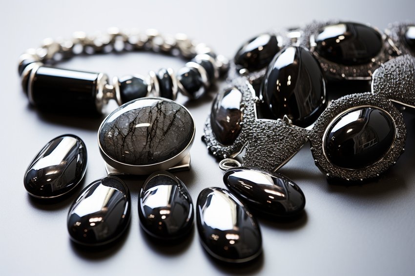 Hämatitschmuck in metallisch glänzendem Schwarz