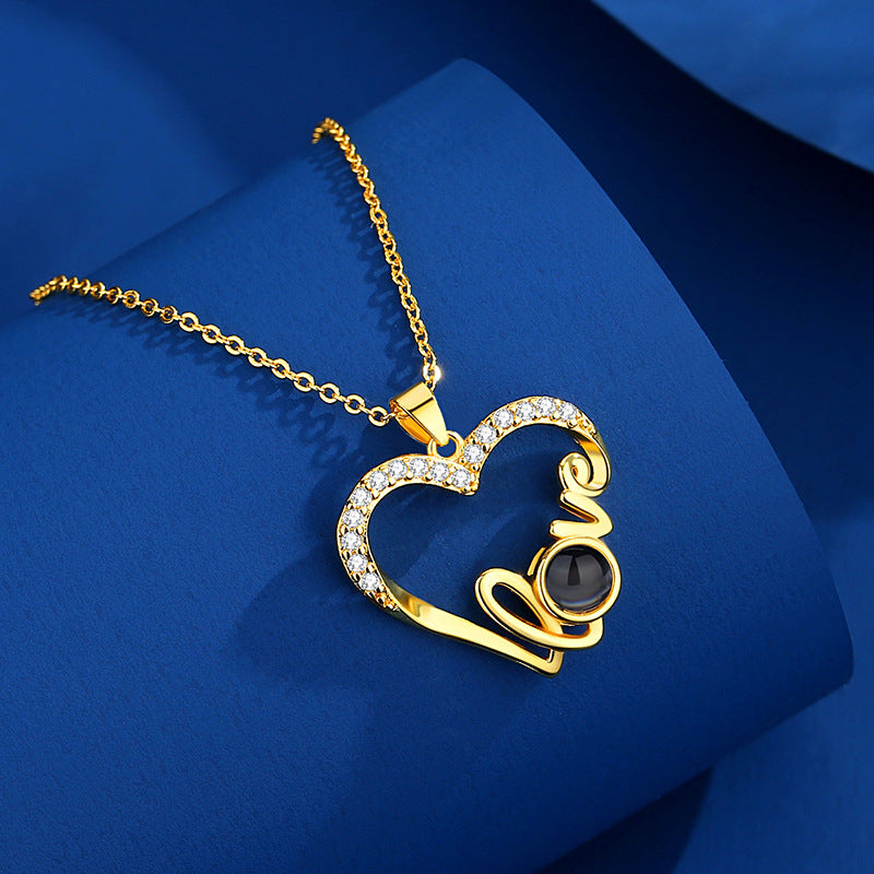 Kette mit Bild – goldene Fotokette mit Herz und Projektionslinse | 4MyLove