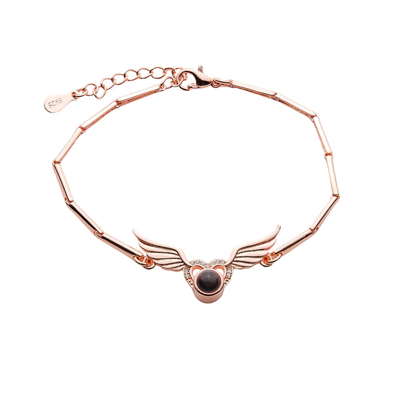 Armband mit Foto – Engelflügel-Herz, Fotoarmband mit Projektionslinse | 4MyLove
