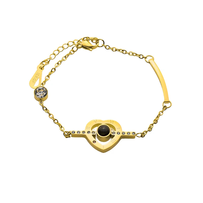 Armband mit Foto – Herz mit Kristallen, Fotoarmband mit Projektionslinse | 4MyLove