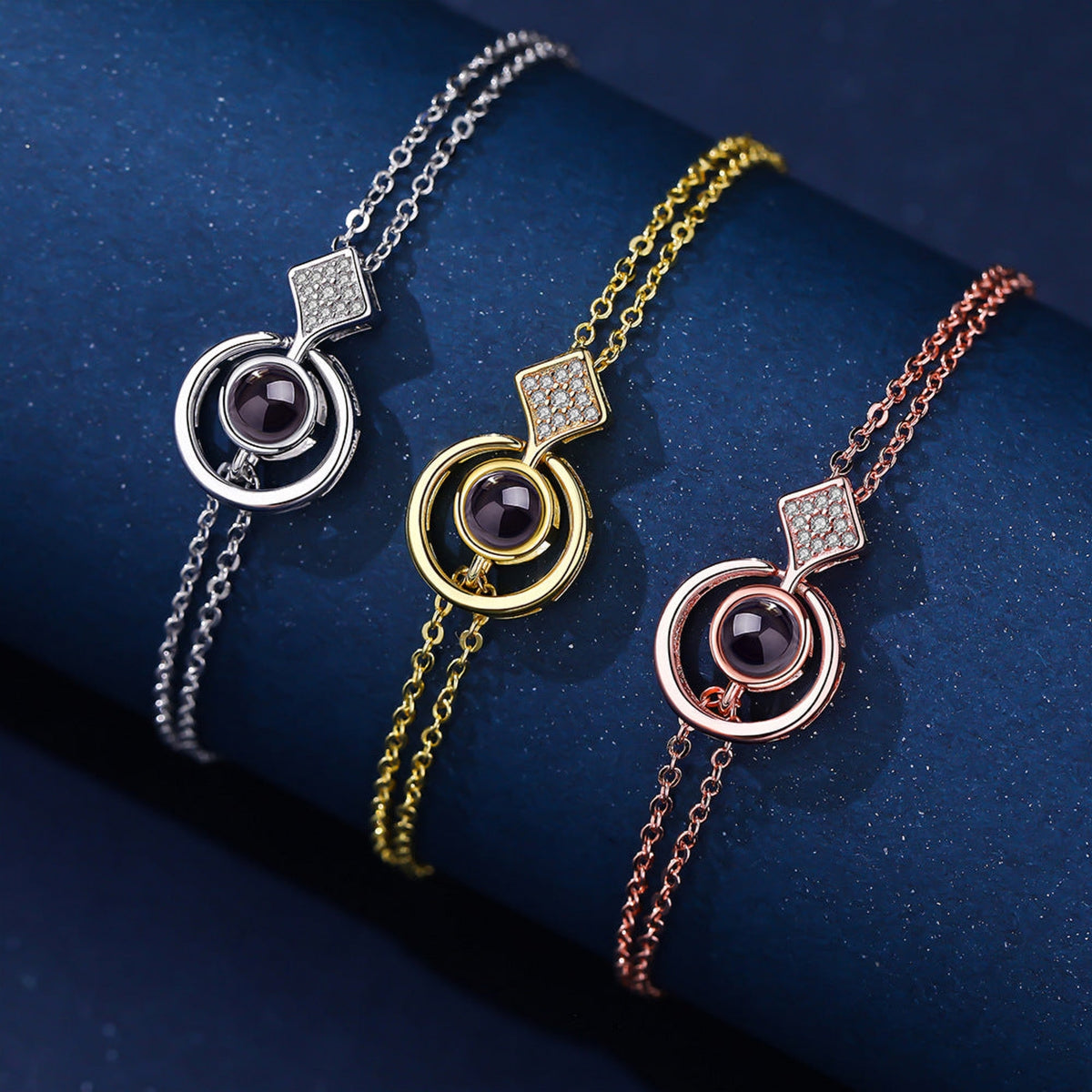 Armband mit Foto – Kreis & Kristallraute, Fotoarmband mit Projektionslinse | 4MyLove