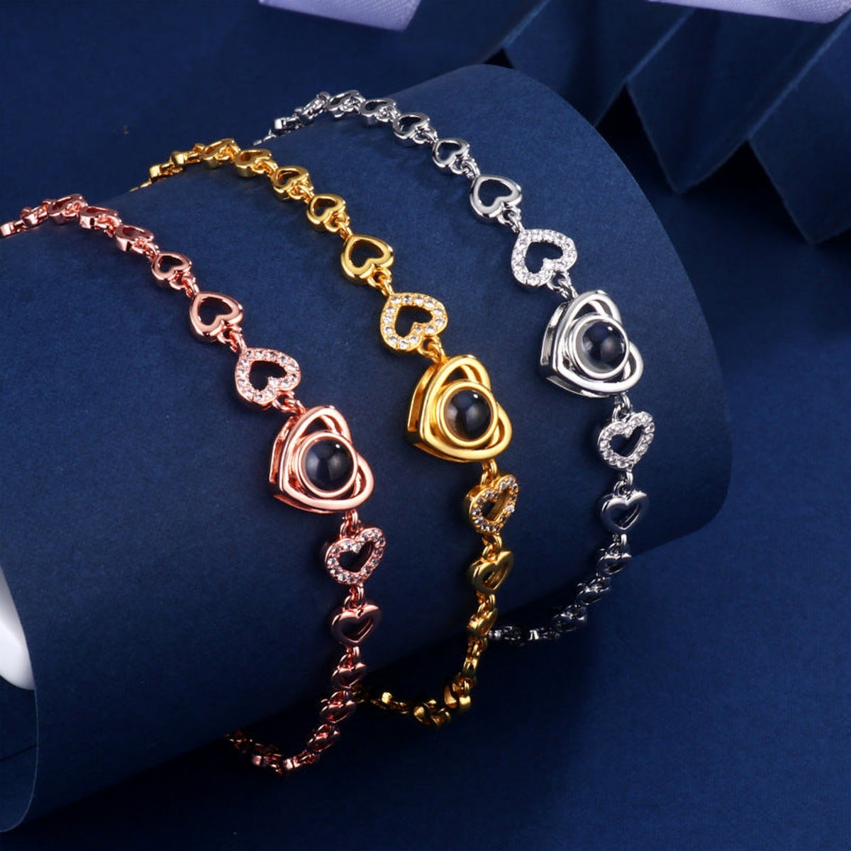 Armband mit Foto – Kristall-Herzen, Fotoarmband mit Projektionslinse | 4MyLove