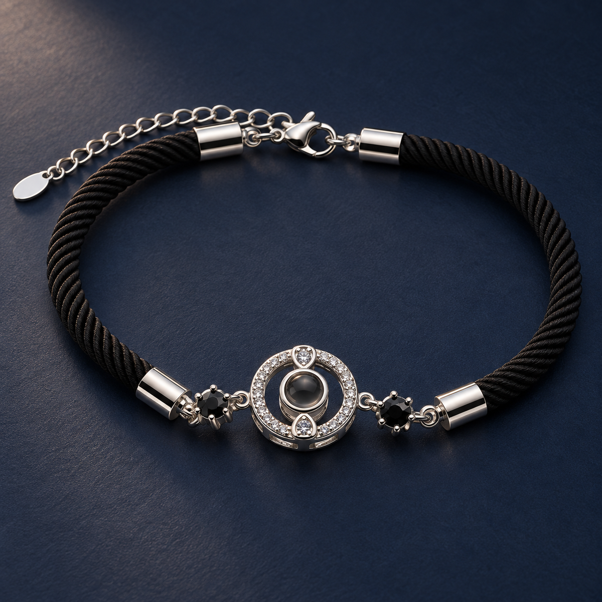 Armband mit Foto – Kristallkreis am schwarzen Band | 4MyLove