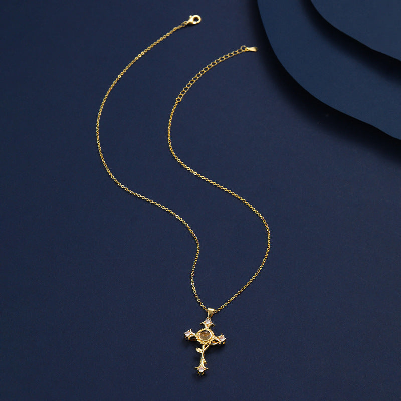 Fotokette Kreuz mit Rose – Schmuck für Frauen