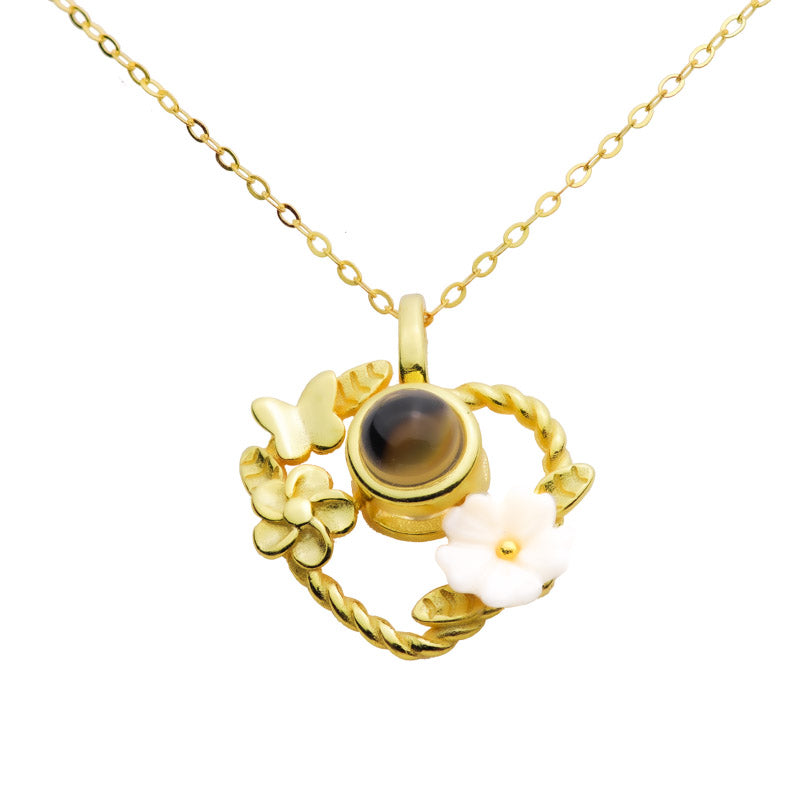 Kette mit Foto – Blume mit Schmetterling, Fotokette mit Projektionslinse | 4MyLove