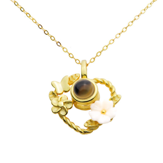 Kette mit Foto – Blume mit Schmetterling, Fotokette mit Projektionslinse | 4MyLove