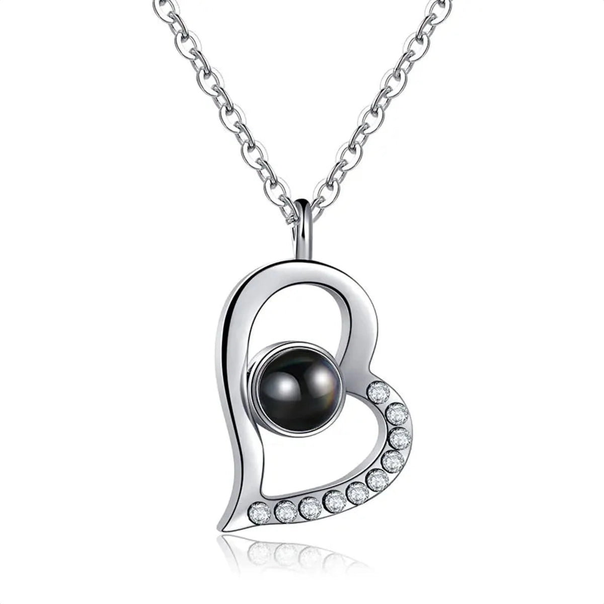 Kette mit Foto – Geneigtes Herz, Fotokette mit Projektionslinse | 4MyLove