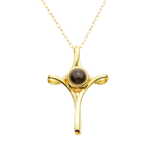 Kette mit Foto – Geschwungenes Kreuz, Fotokette mit Projektionslinse | 4MyLove