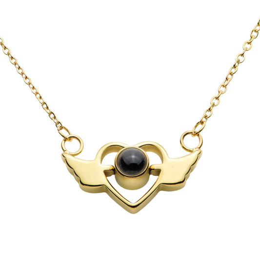 Kette mit Foto – Herz mit Flügeln, Fotokette mit Projektionslinse | 4MyLove