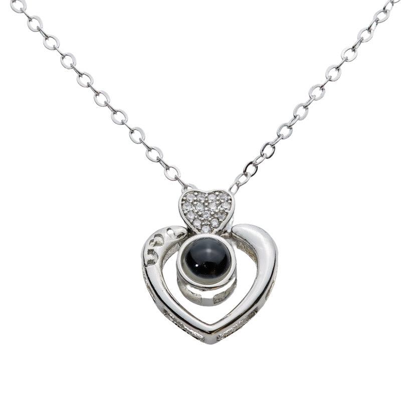 Kette mit Foto – Herz mit kleinem Kristallherz, Fotokette mit Projektionslinse | 4MyLove