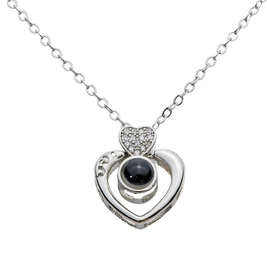 Kette mit Foto – Herz mit kleinem Kristallherz, Fotokette mit Projektionslinse | 4MyLove