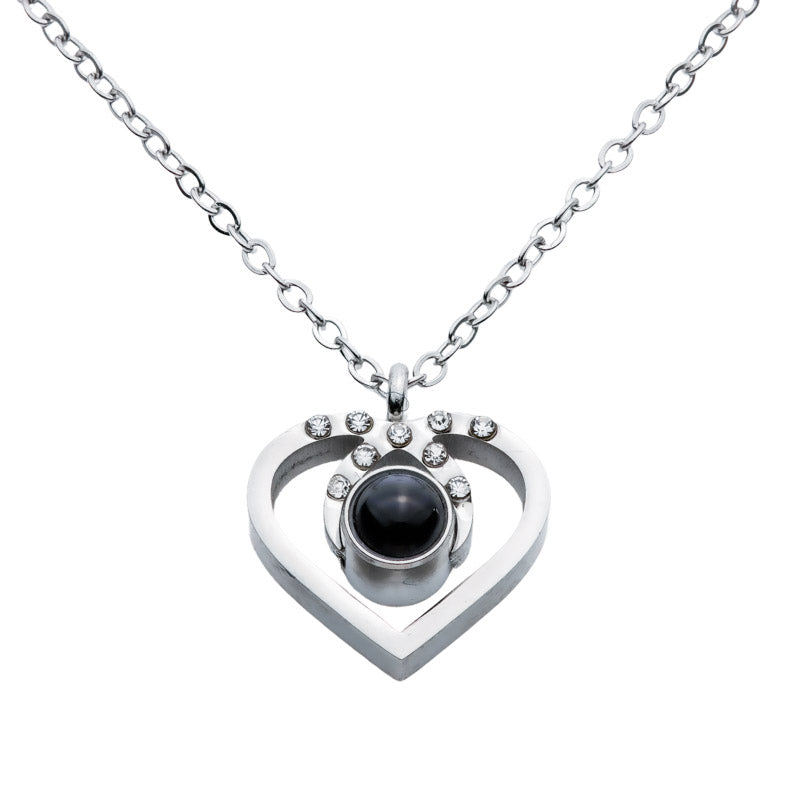 Kette mit Foto – Herz mit kleinen Kristallen, Fotokette mit Projektionslinse | 4MyLove
