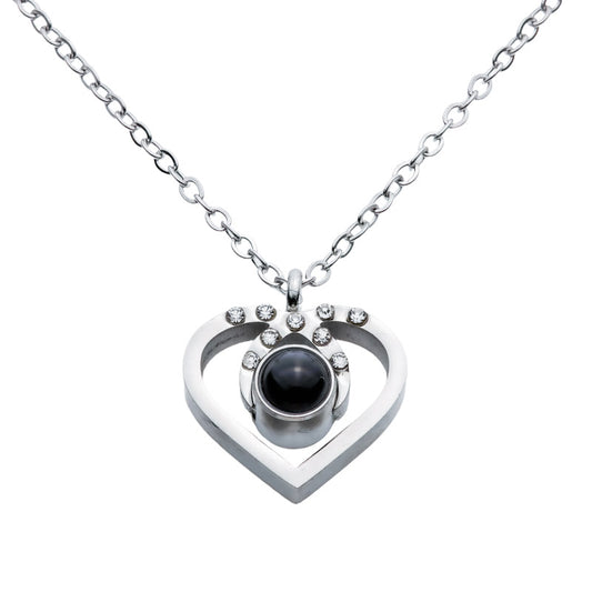 Kette mit Foto – Herz mit kleinen Kristallen, Fotokette mit Projektionslinse | 4MyLove