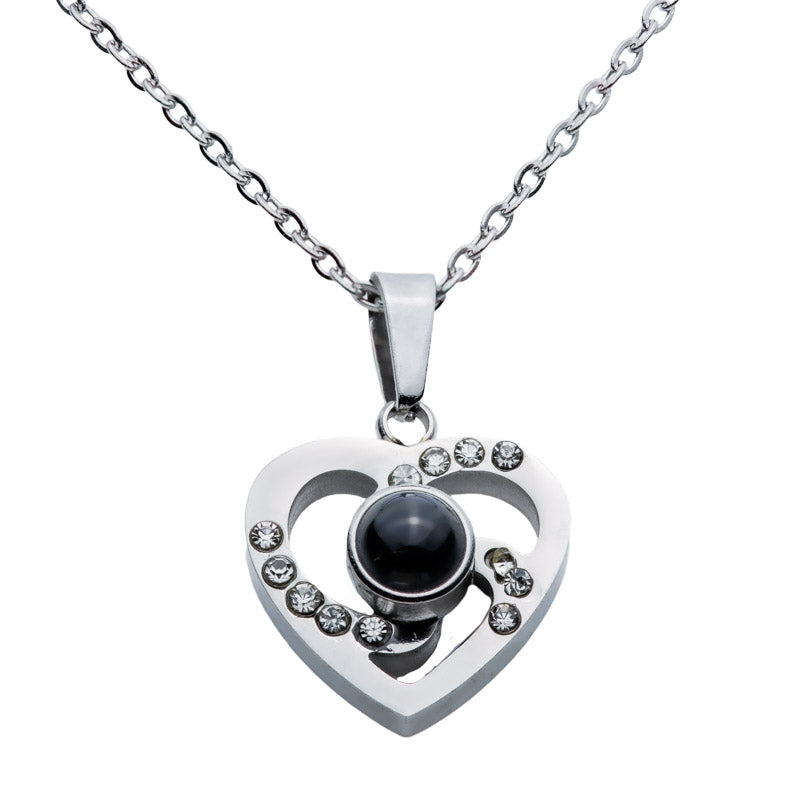 Kette mit Foto – Herz mit Kristallbogen, Fotokette mit Projektionslinse | 4MyLove