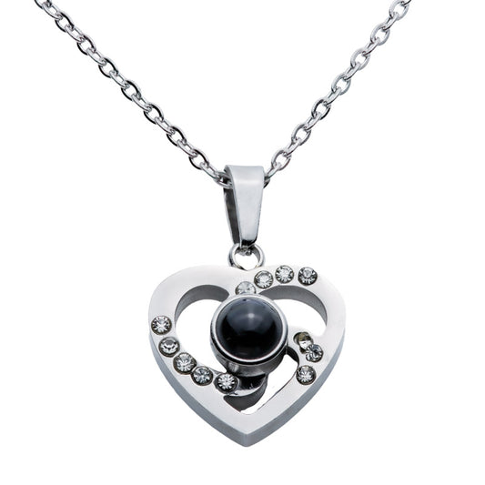 Kette mit Foto – Herz mit Kristallbogen, Fotokette mit Projektionslinse | 4MyLove