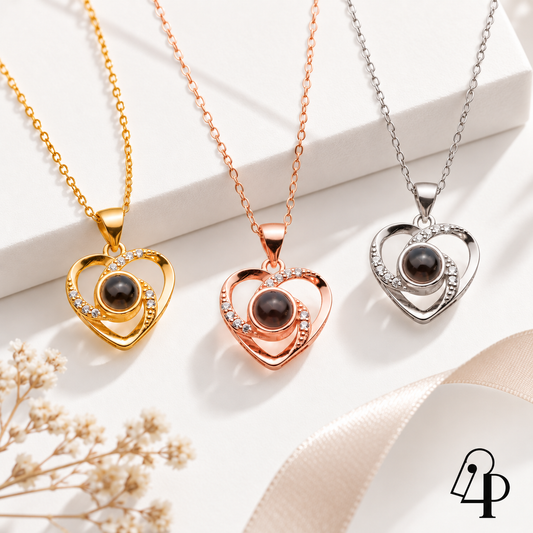 Fotokette – Herz mit Kristallrand in Gold, Rosé und Silber
