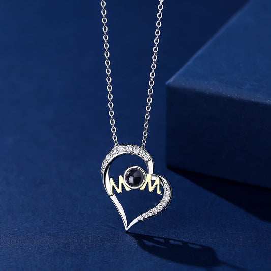 Kette mit Foto – Herz mit MOM-Schriftzug, Fotokette mit Projektionslinse | 4MyLove