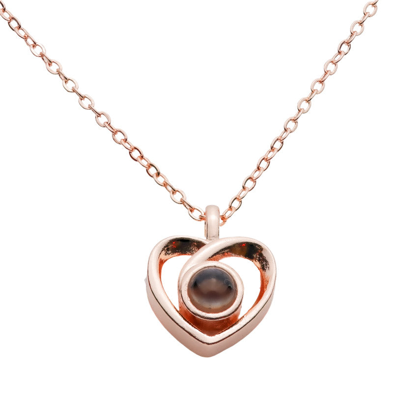 Fotokette – kleines Herz mit Projektions-Perle aus 925er Silber in Roségold