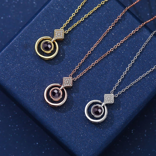 Kette mit Foto – Kreis & Kristallraute, Fotokette mit Projektionslinse | 4MyLove