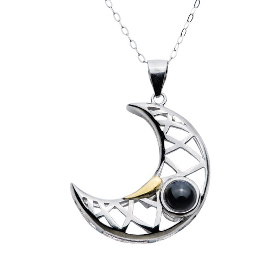Kette mit Foto – Mond mit Gittermuster, Fotokette mit Projektionslinse | 4MyLove