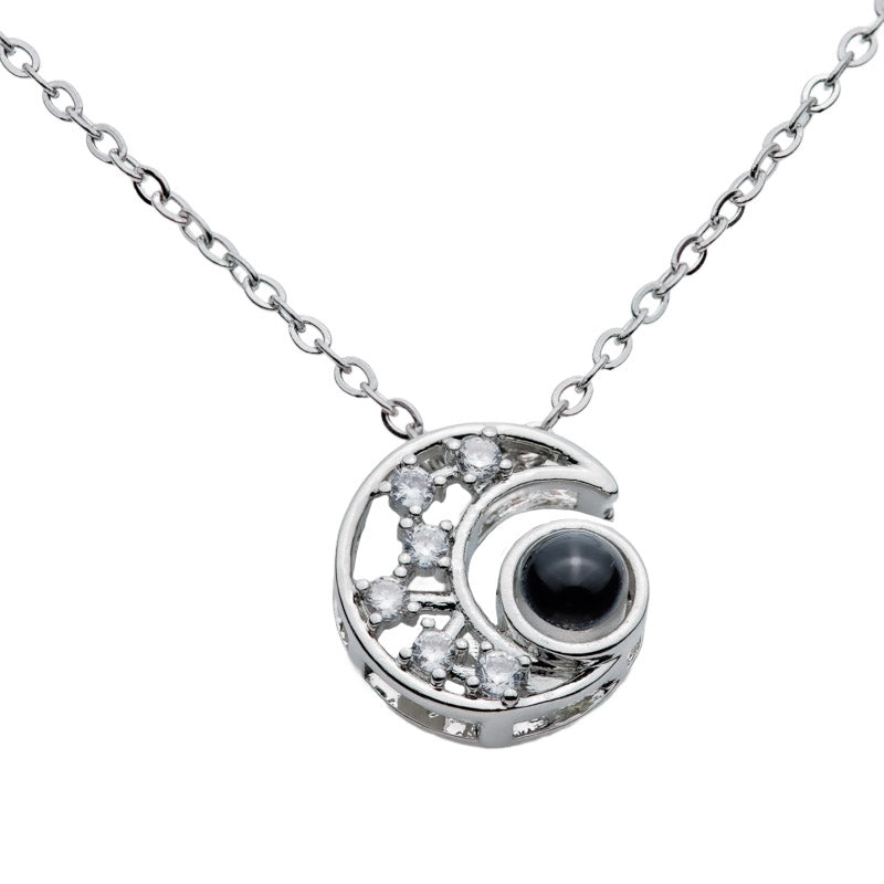 Kette mit Foto – Mond mit Sternen, Fotokette mit Projektionslinse | 4MyLove