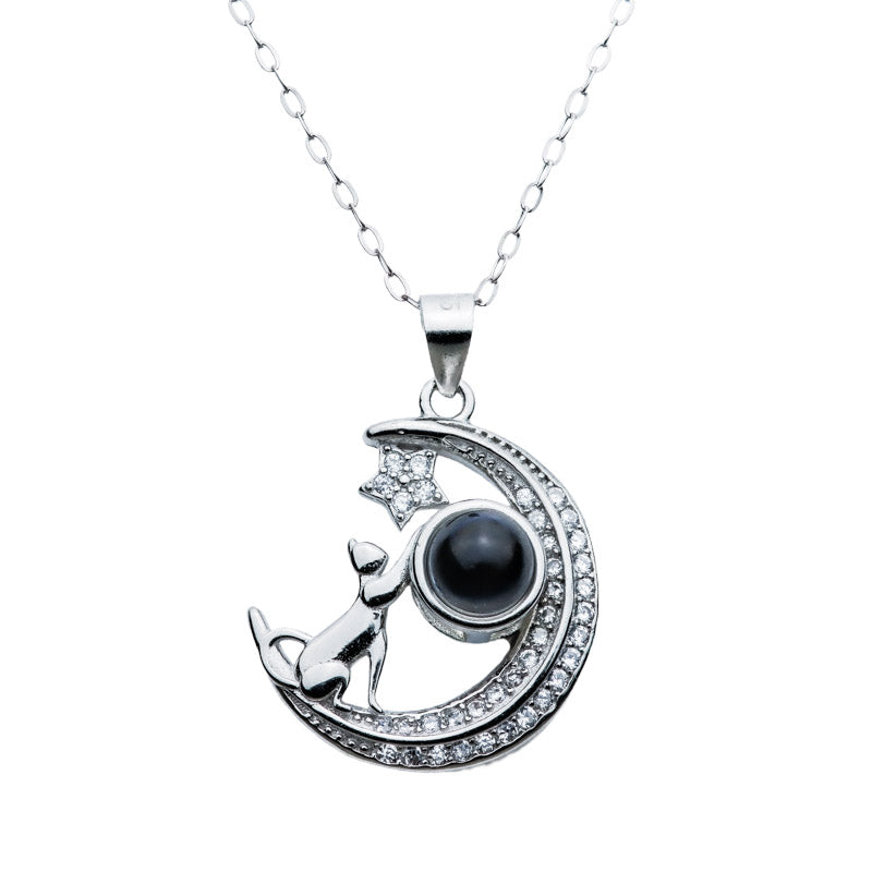 Kette mit Foto – Mond und Katze, Fotokette mit Projektionslinse | 4MyLove