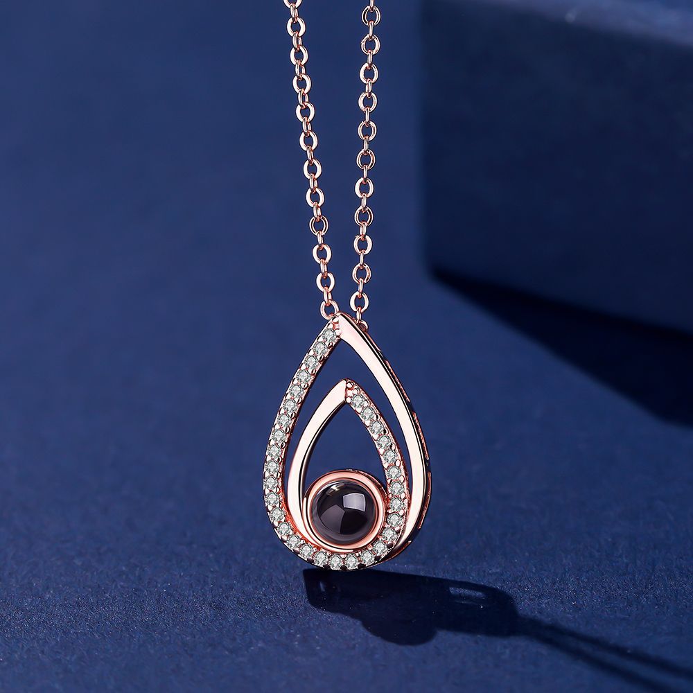 Kette mit Foto – Tropfen mit Kristallen, Fotokette mit Projektionslinse | 4MyLove