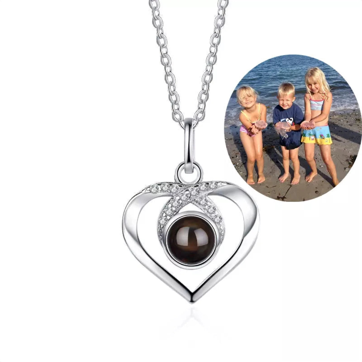 Kette mit Foto – Herz mit Kristallakzent, Fotokette mit Projektionslinse | 4MyLove