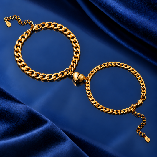 Magnetarmbänder Gold – zwei Panzerketten aus Edelstahl mit magnetischem Herz