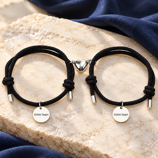 Magnetarmbänder mit Gravur Schwarz – Partnerarmbänder mit Magnetherz und Gravurplättchen