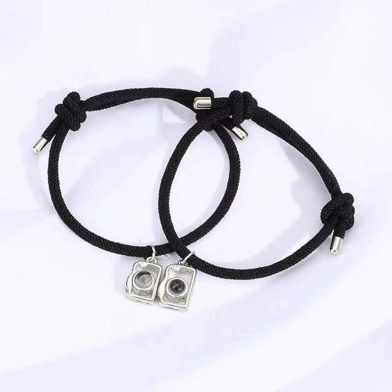 Partnerarmbänder mit Foto – Kamera, Schwarz, 2er-Set | 4MyLove