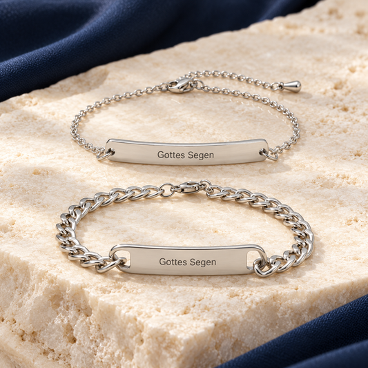 Partnerarmbänder zierlich Silber mit Gravur „Gottes Segen“ – feine und kräftige Kette