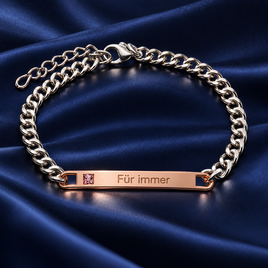 Partnerarmband Damen Roségold mit Gravur „Für immer“ und Kristallstein