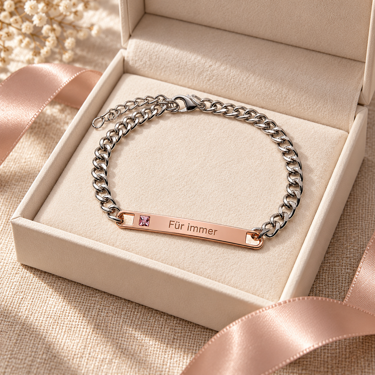 Damen-Partnerarmband Roségold mit Gravur in Geschenkbox
