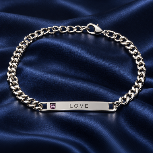 Partnerarmband Damen Silber mit Gravur „LOVE“ und Kristallstein