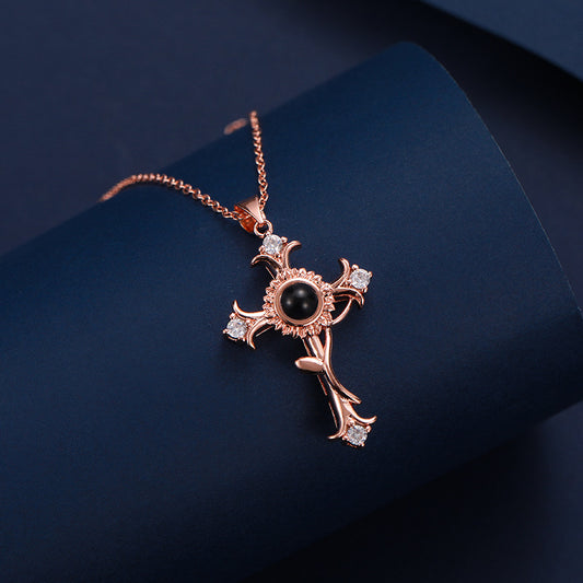 Personalisierte Fotokette Kreuz mit Rose und eigenem Bild