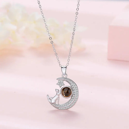 Personalisierte Fotokette mit Mond und Katze