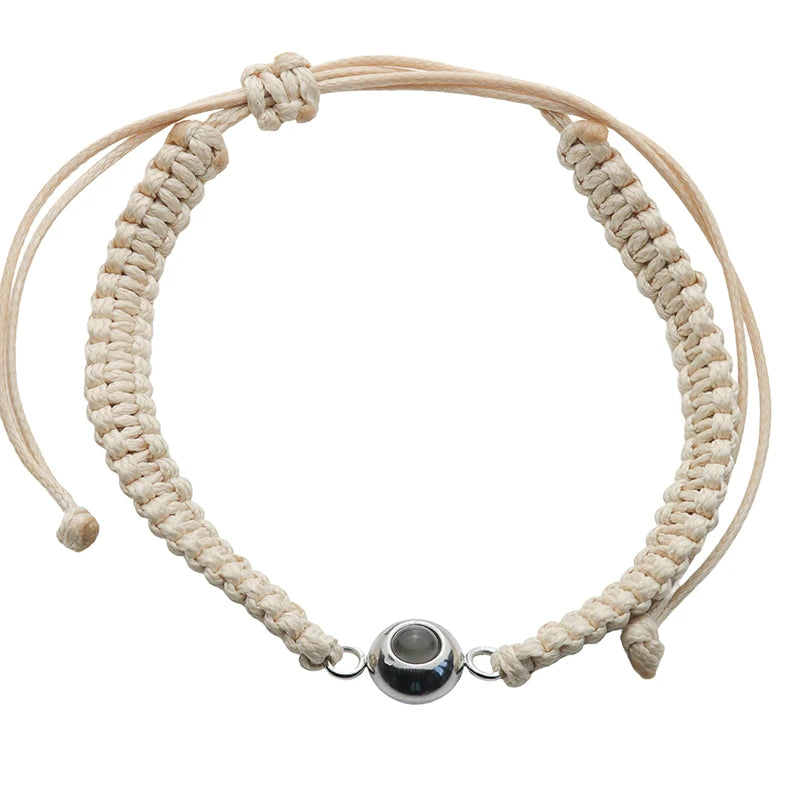 Stoffarmband mit Foto – Beige Kreis, Fotoarmband mit Projektionslinse | 4MyLove