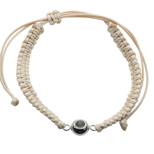 Stoffarmband mit Foto – Beige Kreis, Fotoarmband mit Projektionslinse | 4MyLove