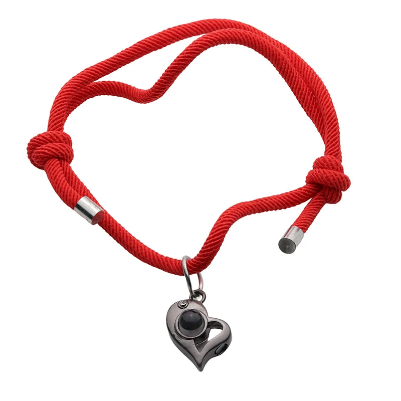 Stoffarmband mit Foto – Herz schwarz, Fotoarmband mit Projektionslinse | 4MyLove