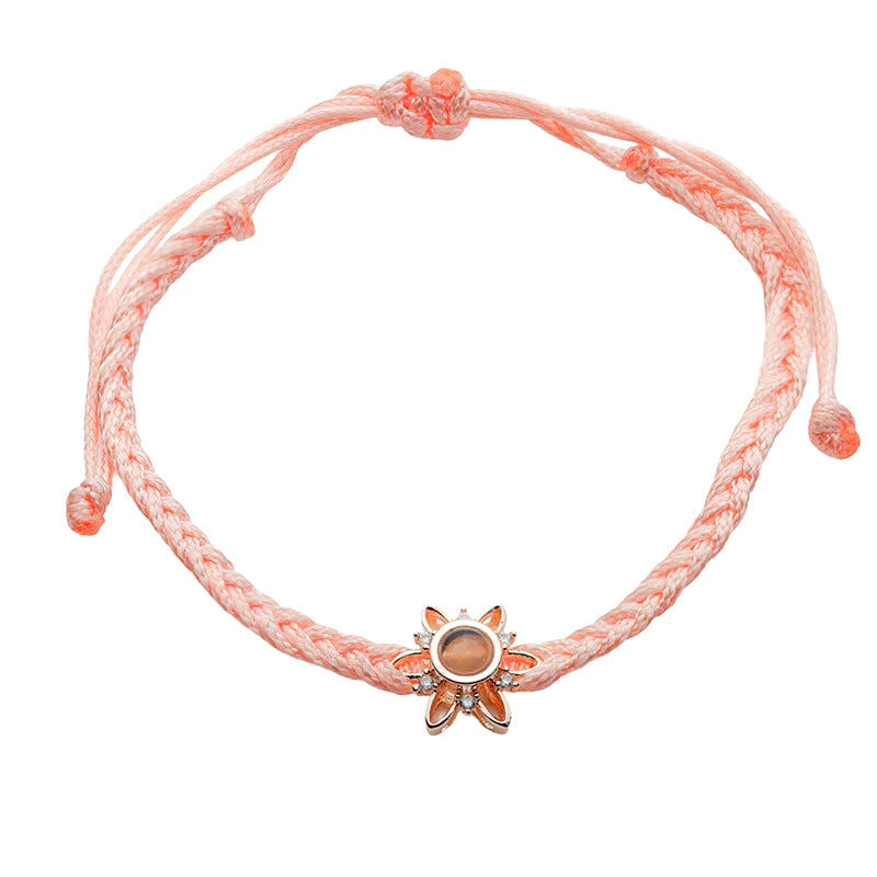 Stoffarmband mit Foto – Rosa Stern, Fotoarmband mit Projektionslinse | 4MyLove