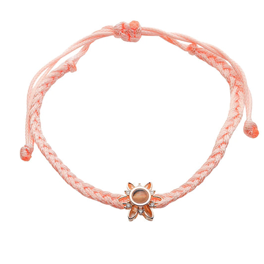 Stoffarmband mit Foto – Rosa Stern, Fotoarmband mit Projektionslinse | 4MyLove
