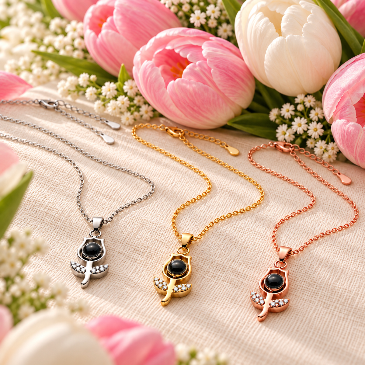 Kette mit Foto – Tulpe, Fotokette mit Projektionslinse | 4MyLove
