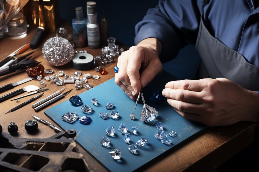 A DIY diamond jewelry making kit with various tools and materials