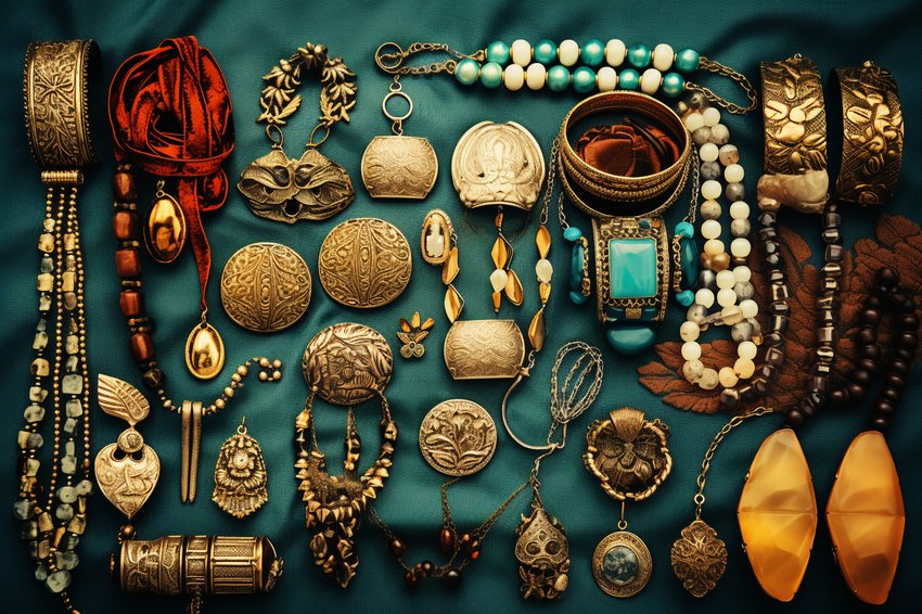 A collage of different pieces of jewelry from various cultures around the world